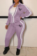 Purple Fashion Print Patchwork Turndown Collar Long Sleeve Two Pieces