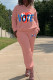 Pink Casual Print Patchwork Pearl Hooded Collar Long Sleeve Two Pieces