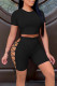 Black Sexy Solid Bandage Hollowed Out Patchwork O Neck Short Sleeve Two Pieces