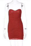 Brownness Sexy Solid Patchwork Strapless Pencil Skirt Dresses
