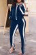 Dark Blue Fashion Casual Print Patchwork Zipper Collar Long Sleeve Two Pieces