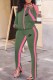 Green Fashion Casual Print Patchwork Zipper Collar Long Sleeve Two Pieces