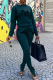 Green Fashion Print Patchwork O Neck Two Pieces
