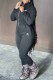 Black Fashion Casual Print Letter Zipper Collar Jumpsuits