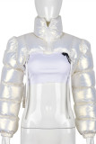 White Fashion Casual Solid Cardigan Mandarin Collar Outerwear