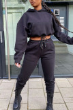 Rose Red Casual Solid Patchwork Draw String Hooded Collar Long Sleeve Two Pieces