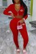 Red Fashion Casual Print Patchwork Zipper Collar Long Sleeve Two Pieces