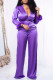 Purple Fashion Casual Solid Bandage Patchwork Turndown Collar Long Sleeve Two Pieces