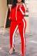 Red Fashion Casual Print Patchwork Zipper Collar Long Sleeve Two Pieces