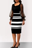 Black Fashion Casual Print Patchwork Square Collar One Step Skirt Dresses
