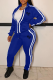 Blue Fashion Print Patchwork Turndown Collar Long Sleeve Two Pieces