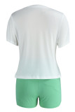 Green Casual Print Patchwork O Neck Short Sleeve Two Pieces