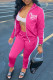 Rose Red Casual Sportswear Print Patchwork Zipper Zipper Collar Long Sleeve Two Pieces