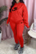 Red Fashion Casual Print Letter Hooded Collar Long Sleeve Two Pieces