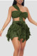 Dark Green Sexy Solid Tassel Bandage Patchwork Asymmetrical Collar Sleeveless Two Pieces