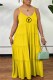 Yellow Fashion Casual Print Letter Spaghetti Strap Princess Dresses