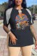 Black Fashion Street Character Print Patchwork V Neck T-Shirts