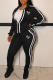 Black Fashion Print Patchwork Turndown Collar Long Sleeve Two Pieces