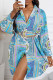Blue Casual Print Patchwork Buckle Turndown Collar Shirt Dress Dresses(Without Belt)