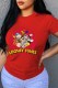 Red Fashion Street Character Print Letter O Neck T-Shirts