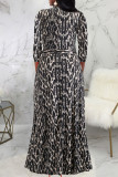 Black Red Casual Print Bandage Hollowed Out Patchwork O Neck Straight Dresses