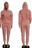 Pink Casual Print Rivets Patchwork Hooded Collar Long Sleeve Two Pieces