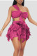 Rose Red Sexy Solid Tassel Bandage Patchwork Asymmetrical Collar Sleeveless Two Pieces