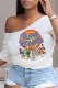 White Fashion Casual Character Print Letter Oblique Collar T-Shirts