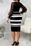 Black Fashion Casual Print Patchwork Square Collar One Step Skirt Dresses