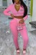 Pink Fashion Casual Print Patchwork Zipper Collar Long Sleeve Two Pieces