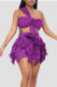 Purple Sexy Solid Tassel Bandage Patchwork Asymmetrical Collar Sleeveless Two Pieces