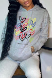Grey Fashion Casual Print Basic Hooded Collar Tops