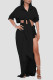 Black Sexy Solid Tassel Bandage Patchwork Asymmetrical Turndown Collar Long Sleeve Two Pieces