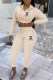 Beige Fashion Casual Print Letter Hooded Collar Long Sleeve Two Pieces