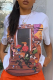 White Fashion Street Print Patchwork O Neck T-Shirts