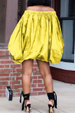 Red Street Print Patchwork Off the Shoulder Lantern Skirt Dresses