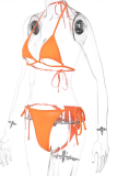 Tangerine Red Sexy Solid Hollowed Out Draw String Swimwears