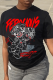 Black Fashion Street Print Patchwork Letter O Neck T-Shirts