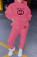 Rose Red Fashion Casual Print Letter Hooded Collar Long Sleeve Two Pieces