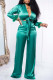 Green Fashion Casual Solid Bandage Patchwork Turndown Collar Long Sleeve Two Pieces
