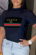 Black Fashion Street Print Letter O Neck T-Shirts