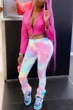 Colour Fashion Casual Print Tie-dye Regular Mid Waist Trousers