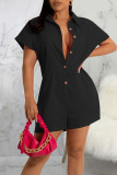 Rose Red Casual Solid Patchwork Buckle Turndown Collar Straight Rompers