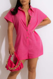 Purple Casual Solid Patchwork Buckle Turndown Collar Straight Rompers