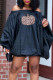 Black Street Print Patchwork Off the Shoulder Lantern Skirt Dresses