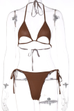 Tangerine Red Sexy Solid Hollowed Out Draw String Swimwears