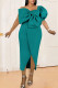 Lake Green Elegant Solid Patchwork Asymmetrical With Bow Asymmetrical Collar Dresses