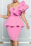 Orange Fashion Sexy Formal Solid Patchwork Backless Oblique Collar Evening Dress
