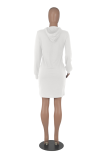 White Casual Solid Patchwork Hooded Collar Pencil Skirt Dresses