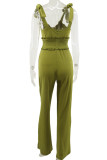 Green Sexy Casual Solid Bandage Hollowed Out Backless Spaghetti Strap Regular Jumpsuits